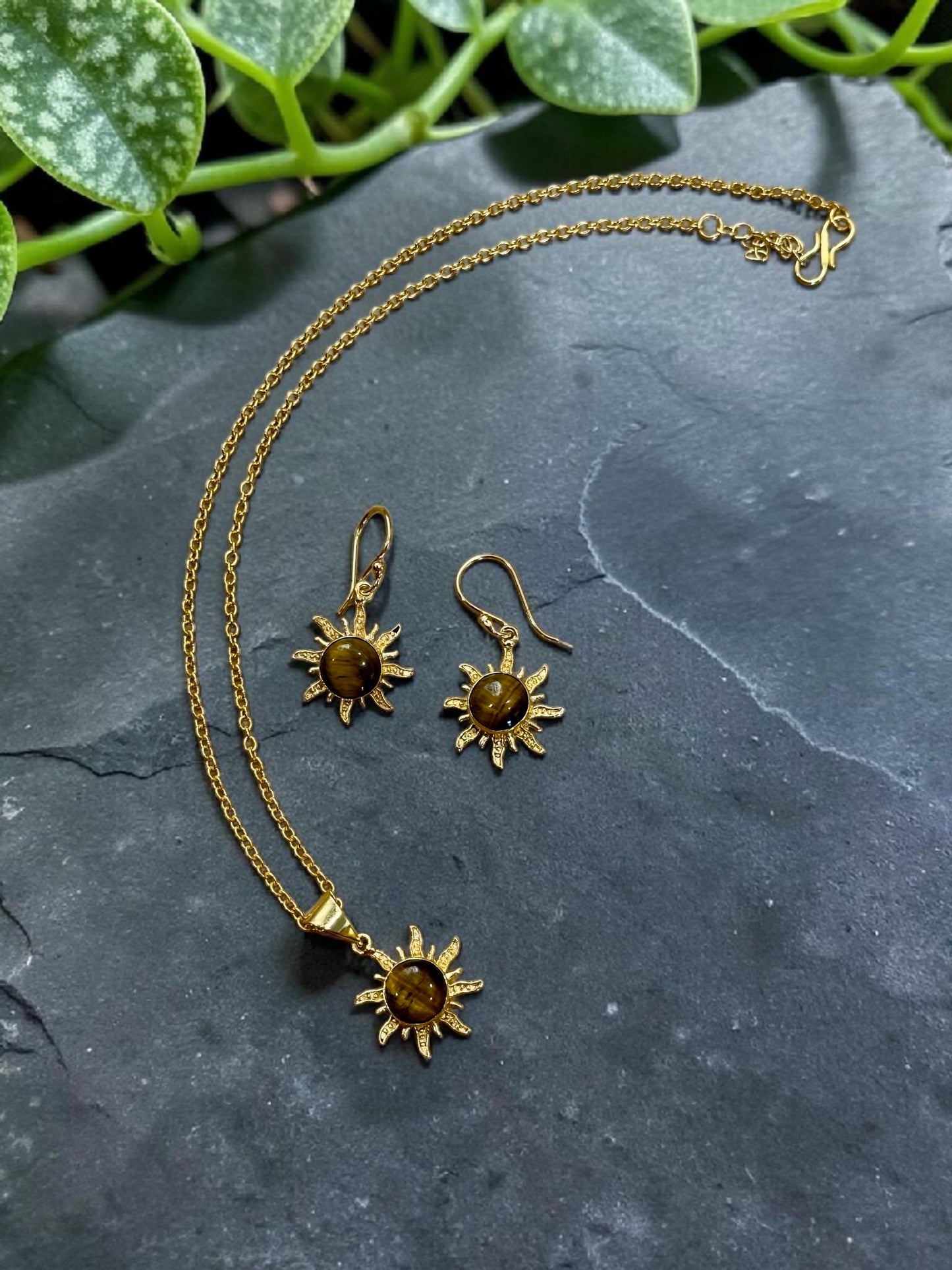 3 PCS Tigers Eye Surya Pendant Set