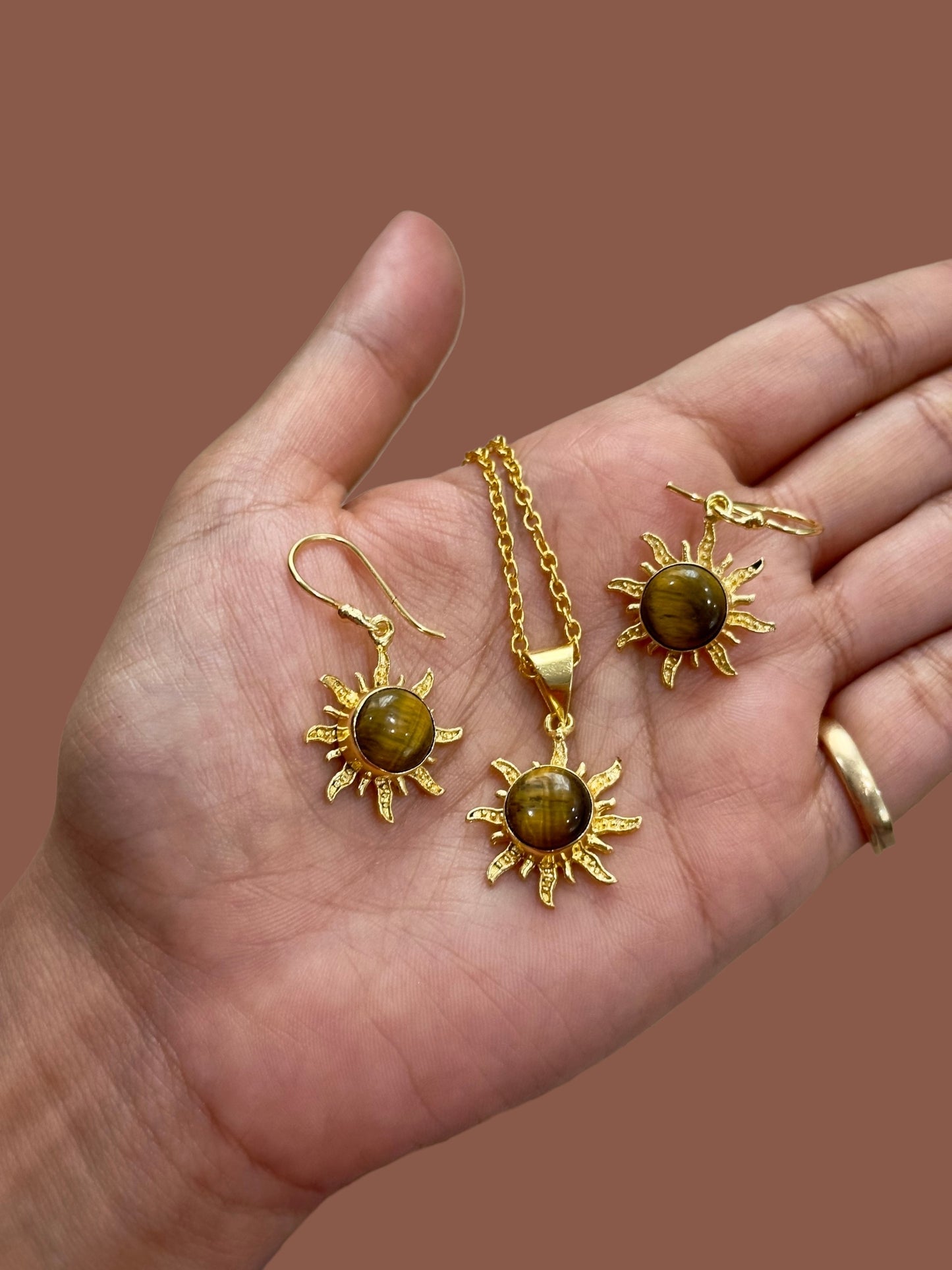 3 PCS Tigers Eye Surya Pendant Set