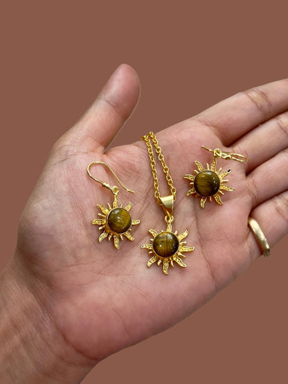 3 PCS Tigers Eye Surya Pendant Set