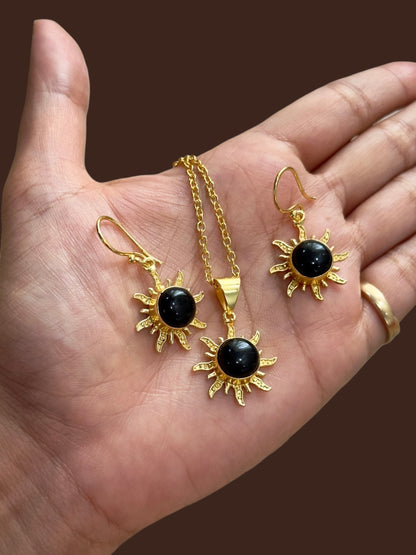 3PCS Black Onyx Surya Pendant Set