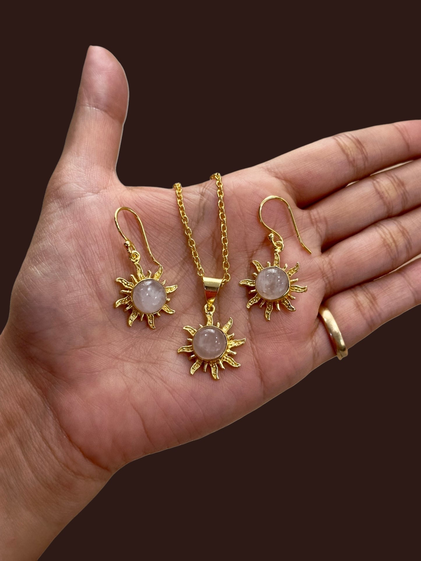 3PCS Rose Quartz Surya Pendant Set