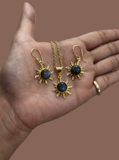 3PCS Labradorite Surya Pendant Set