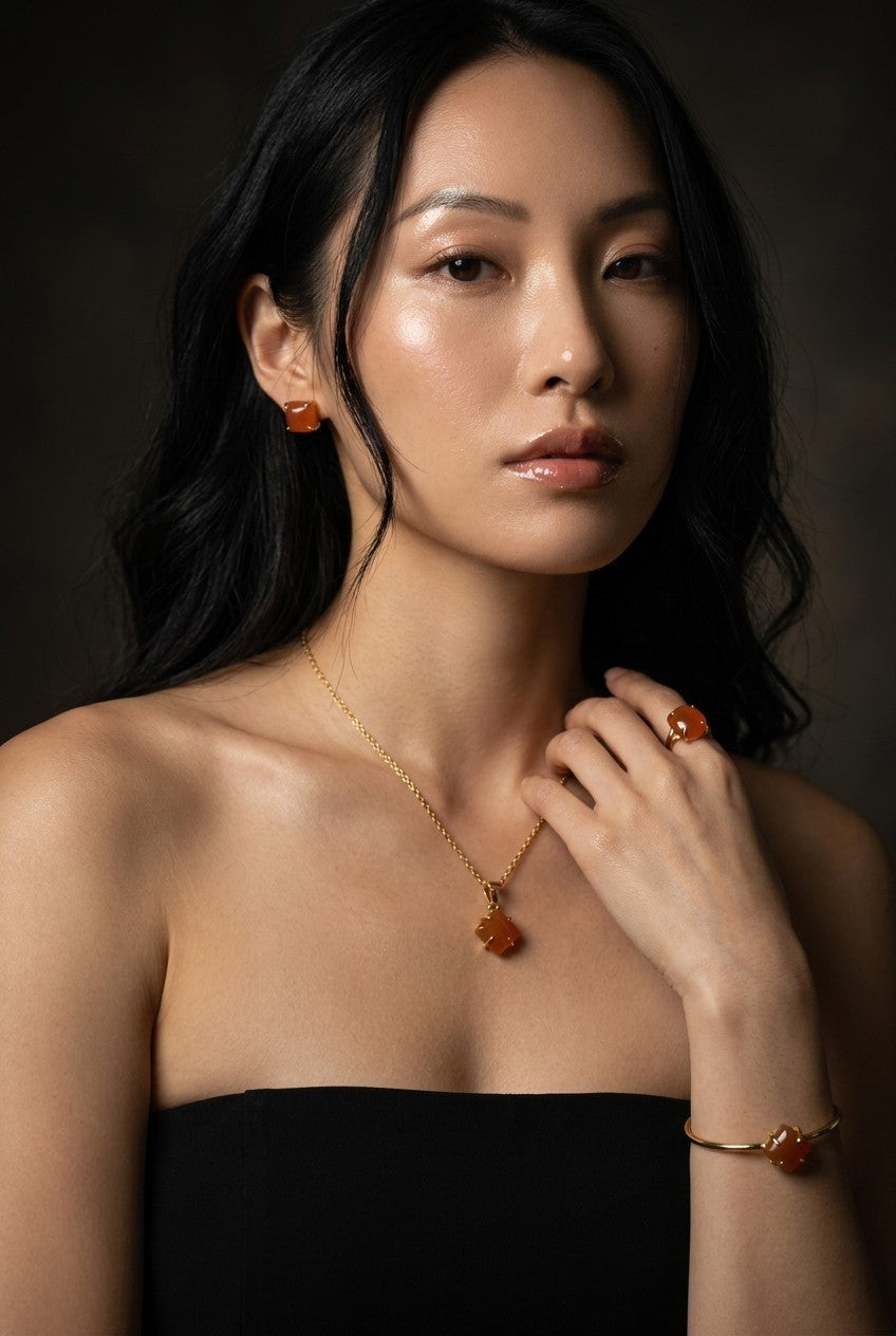 5 PCS Carnelian Pendent Set with Ring and Bracelet