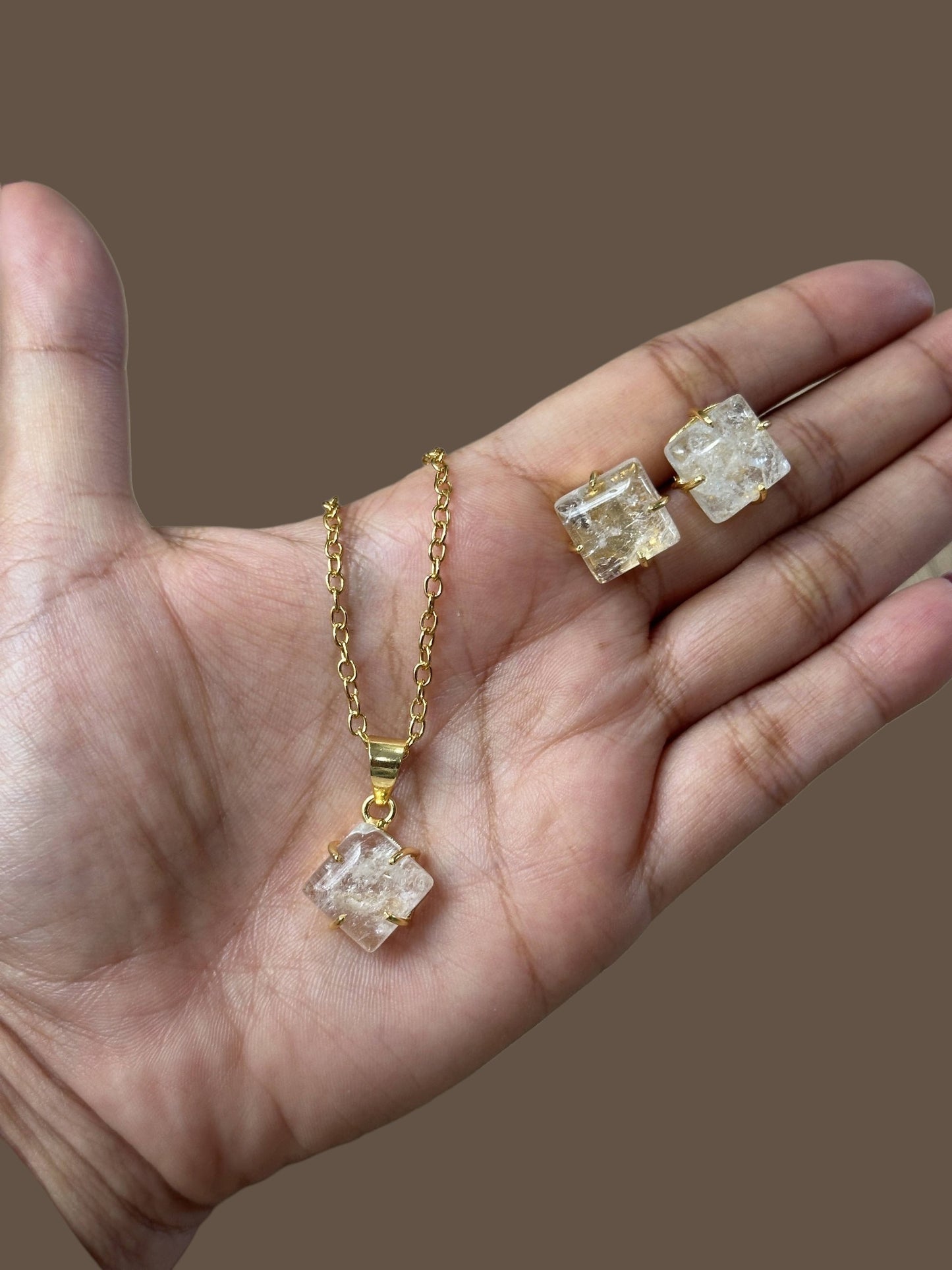 5 PCS Clear Quartz Pendent Set with Ring and Bracelet