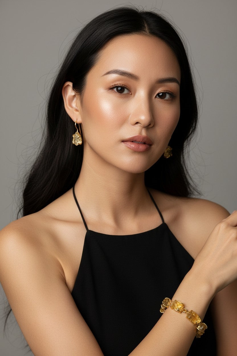 Citrine Stone Saisha Combo Set - Bracelet And Drop
