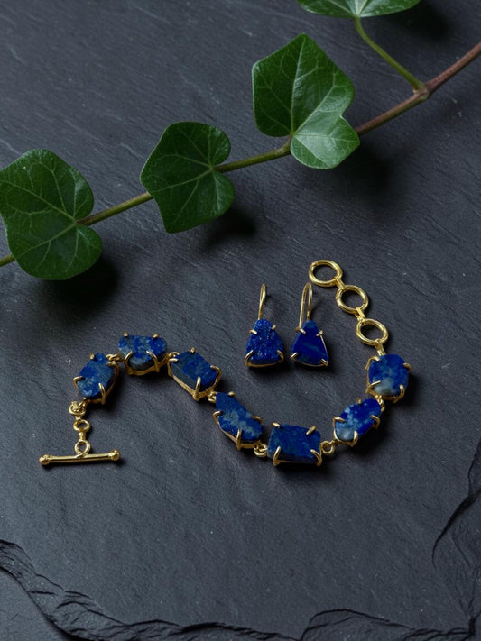 Blue Lapis Lazuli Saisha Combo Set - Bracelet And Drop
