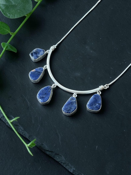 Lapis Lazuli Crescent Stone Chain Necklace