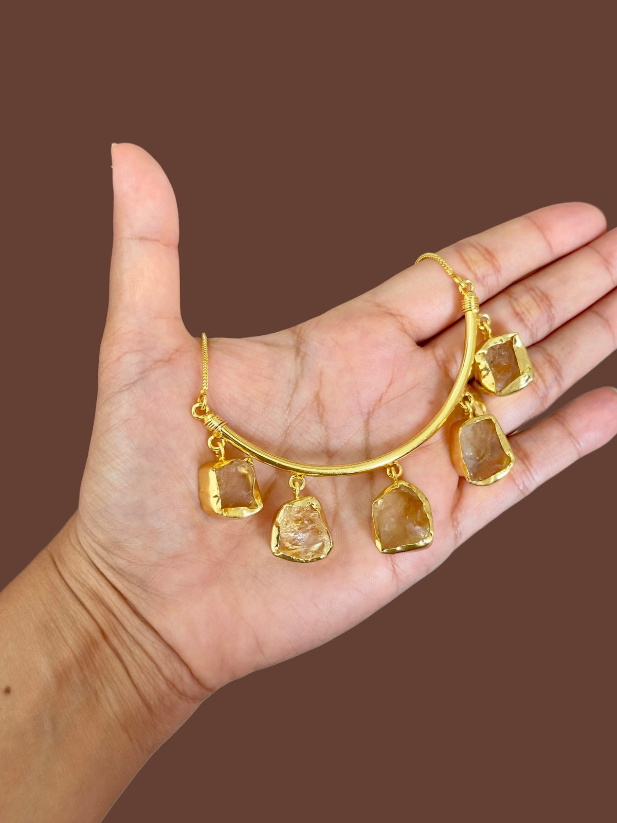 Citrine Crescent Stone Chain Necklace