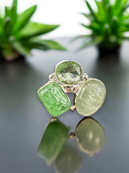 Three Stones Boho Adjustable Silver Alloy Ring