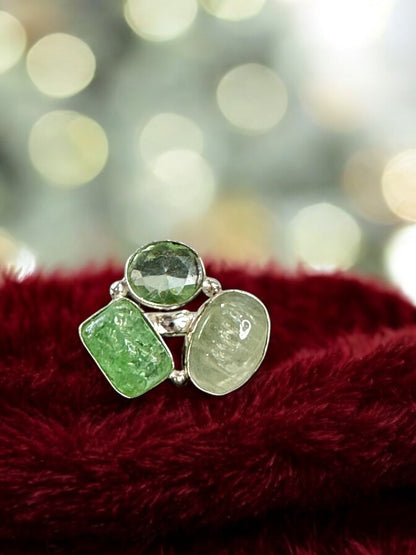 Three Stones Boho Adjustable Silver Alloy Ring