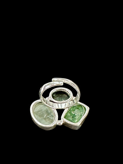Three Stones Boho Adjustable Silver Alloy Ring