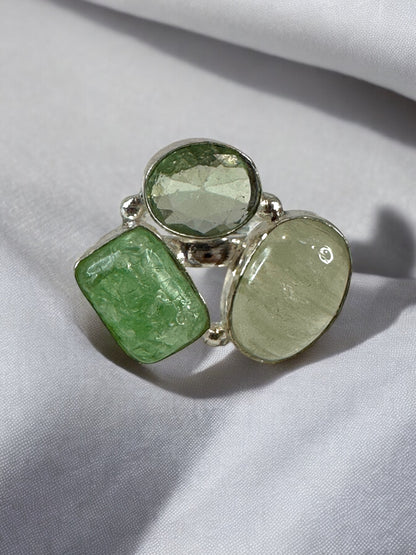 Three Stones Boho Adjustable Silver Alloy Ring