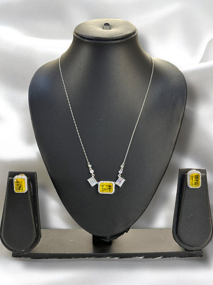 Yellow Doublet Stone Rectangular Pendant Set