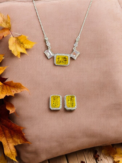 Yellow Doublet Stone Rectangular Pendant Set
