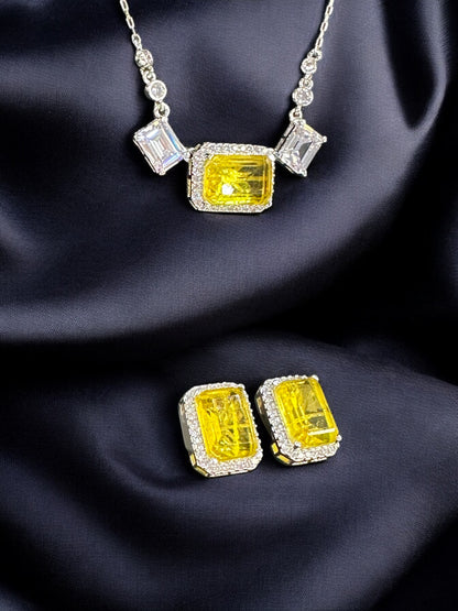 Yellow Doublet Stone Rectangular Pendant Set