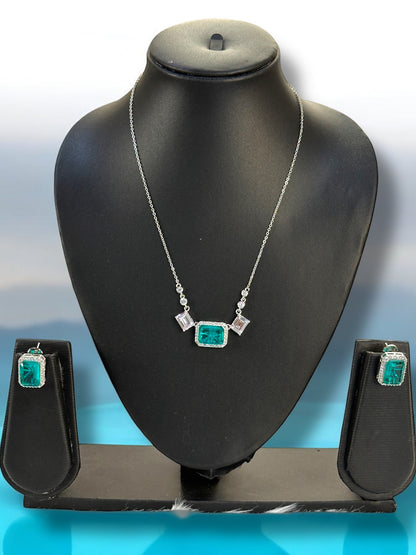 Mint Doublet Stone Rectangular Pendant Set