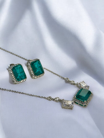 Mint Doublet Stone Rectangular Pendant Set