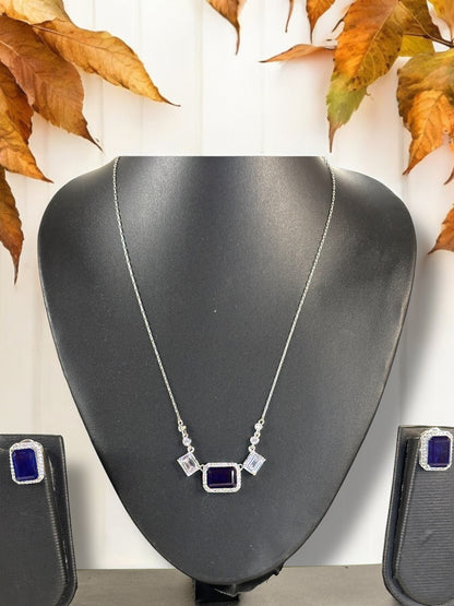 Royal Blue Doublet Stone Rectangular Pendant Set