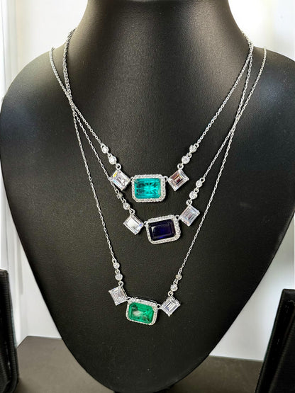 Royal Blue Doublet Stone Rectangular Pendant Set