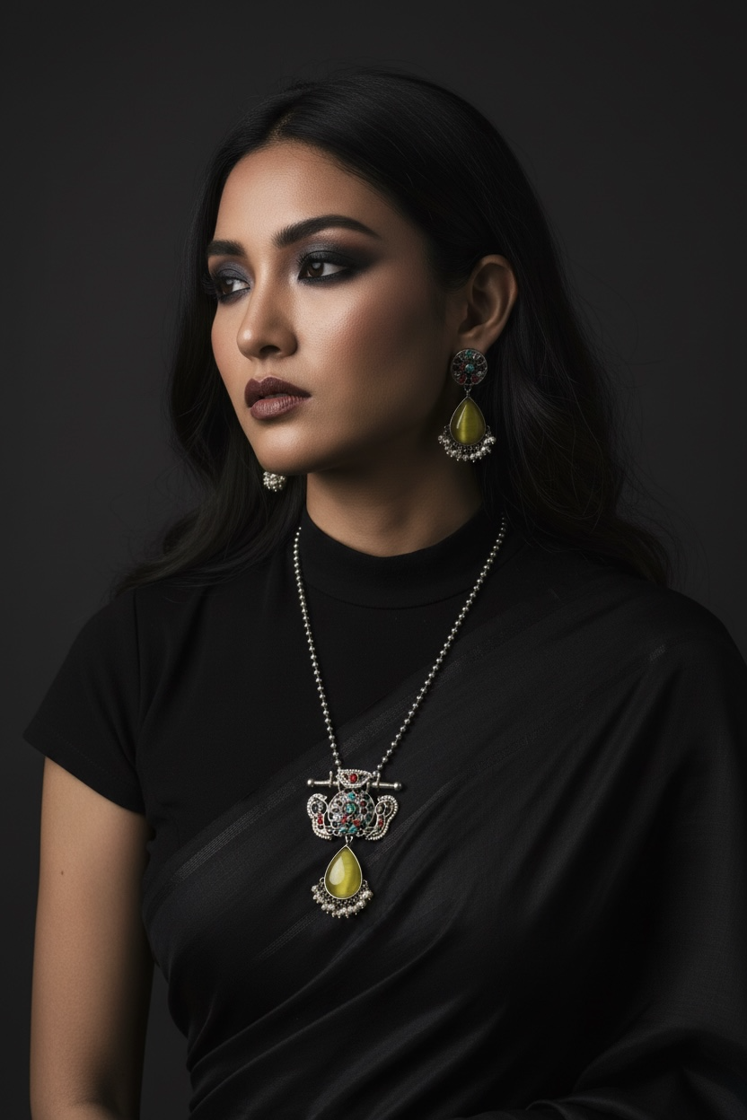 Dual Tone Sarika Long Necklace Set