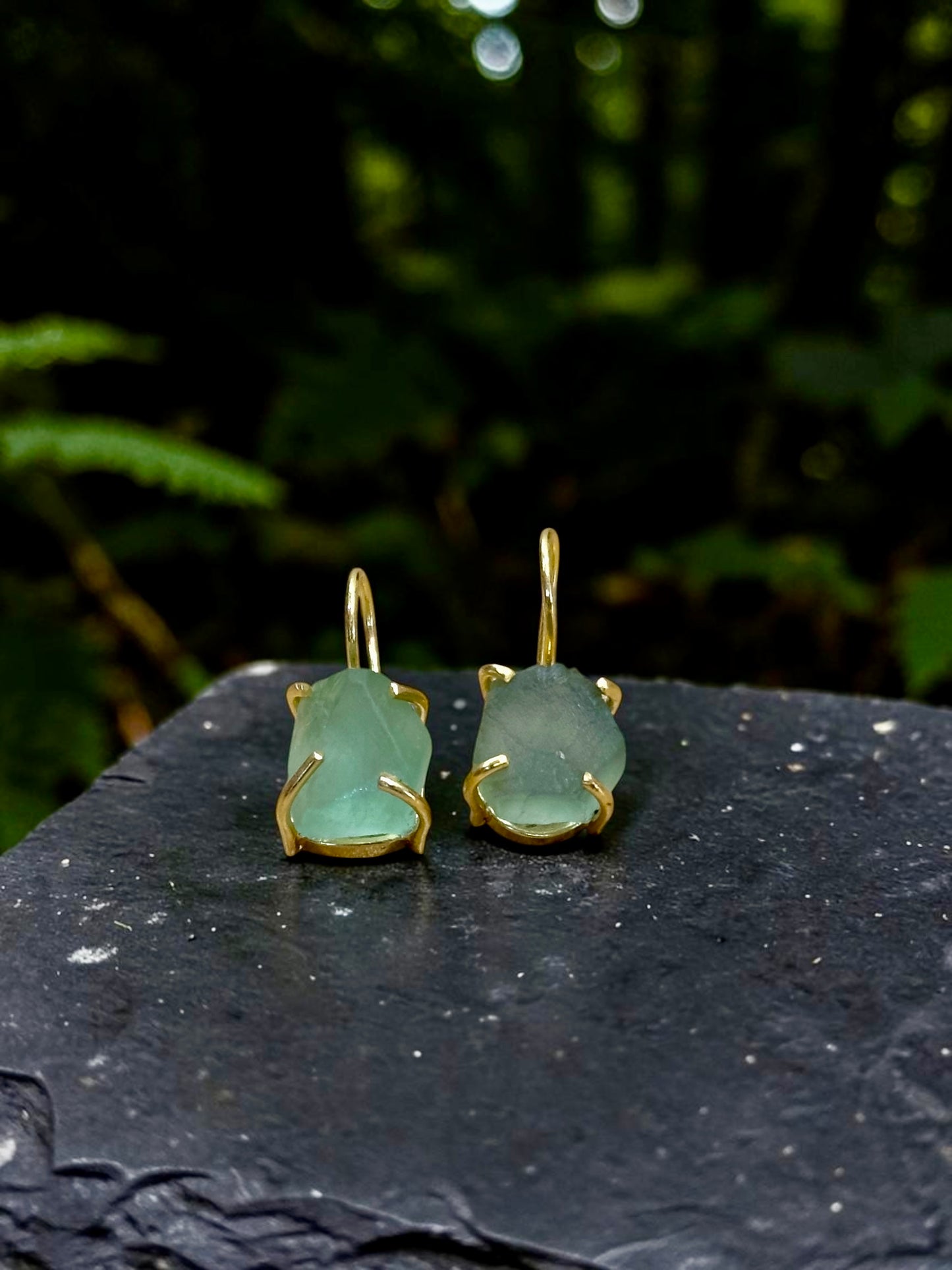 Green Fluorite Gold Plated Saisha Stone Drop Studs