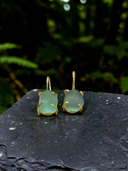 Green Fluorite Gold Plated Saisha Stone Drop Studs