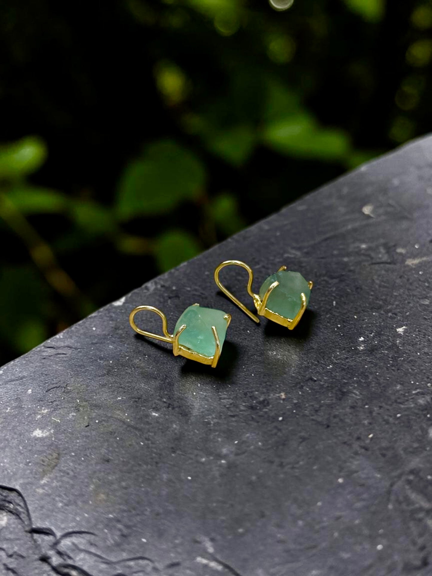 Green Fluorite Gold Plated Saisha Stone Drop Studs