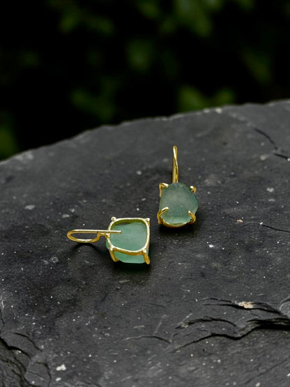 Green Fluorite Gold Plated Saisha Stone Drop Studs
