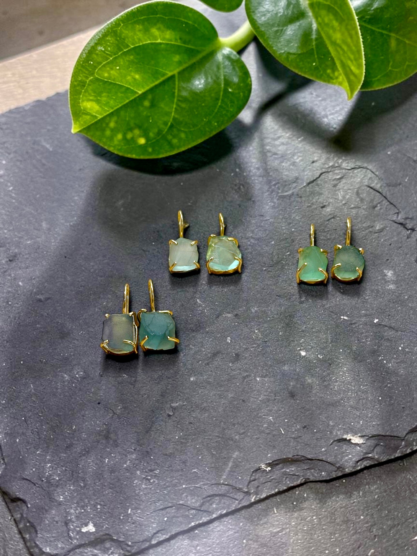 Green Fluorite Gold Plated Saisha Stone Drop Studs