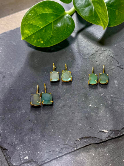 Green Fluorite Gold Plated Saisha Stone Drop Studs