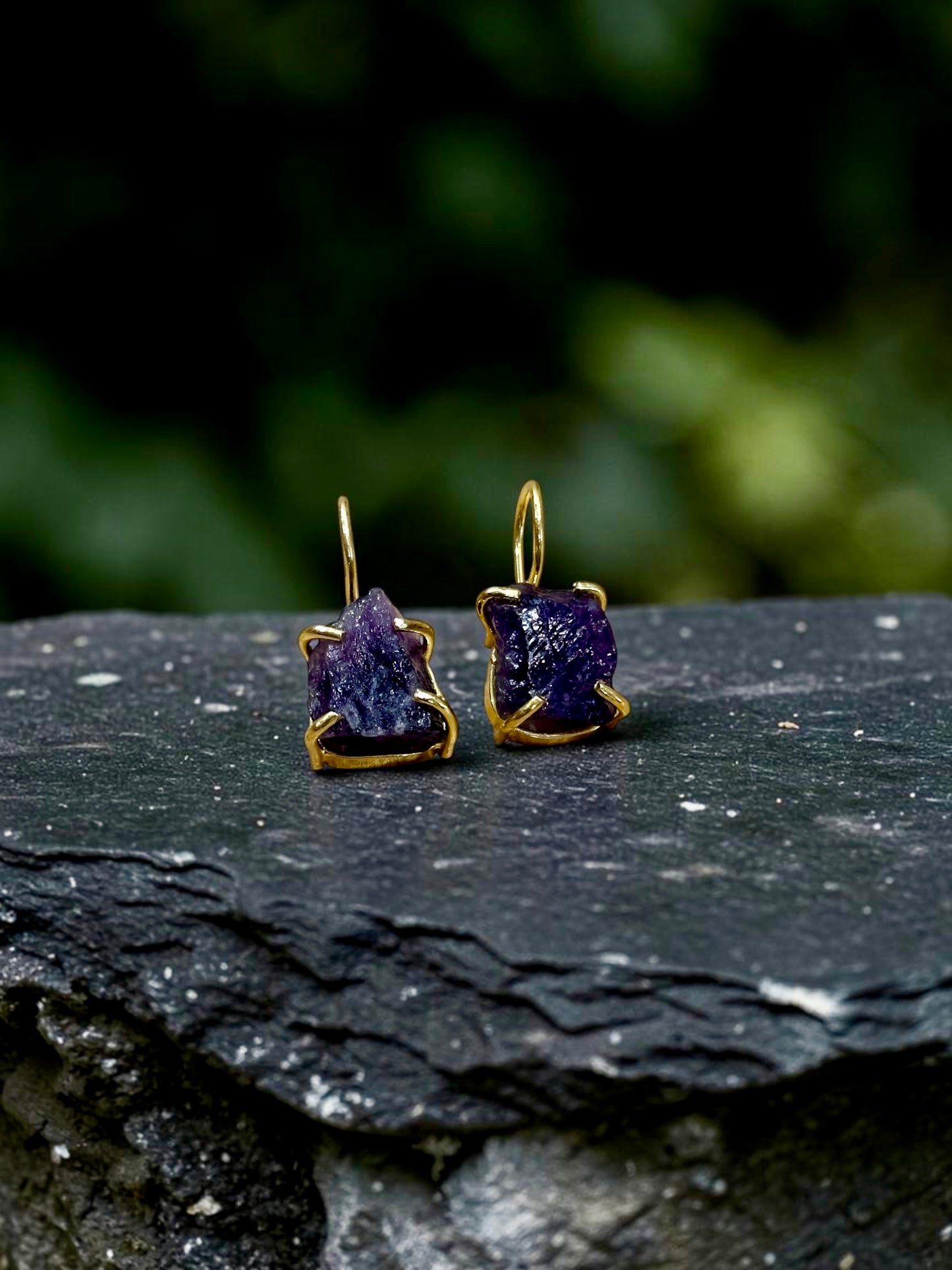 Purple Amethyst Gold Plated Saisha Drop Studs