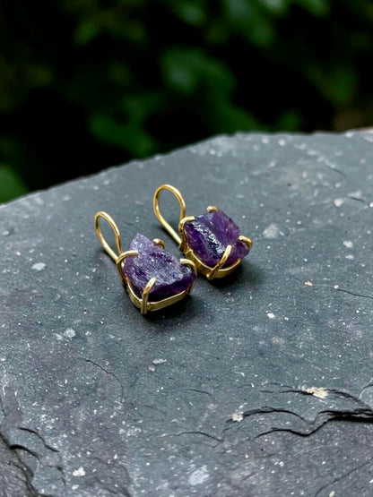 Purple Amethyst Gold Plated Saisha Drop Studs