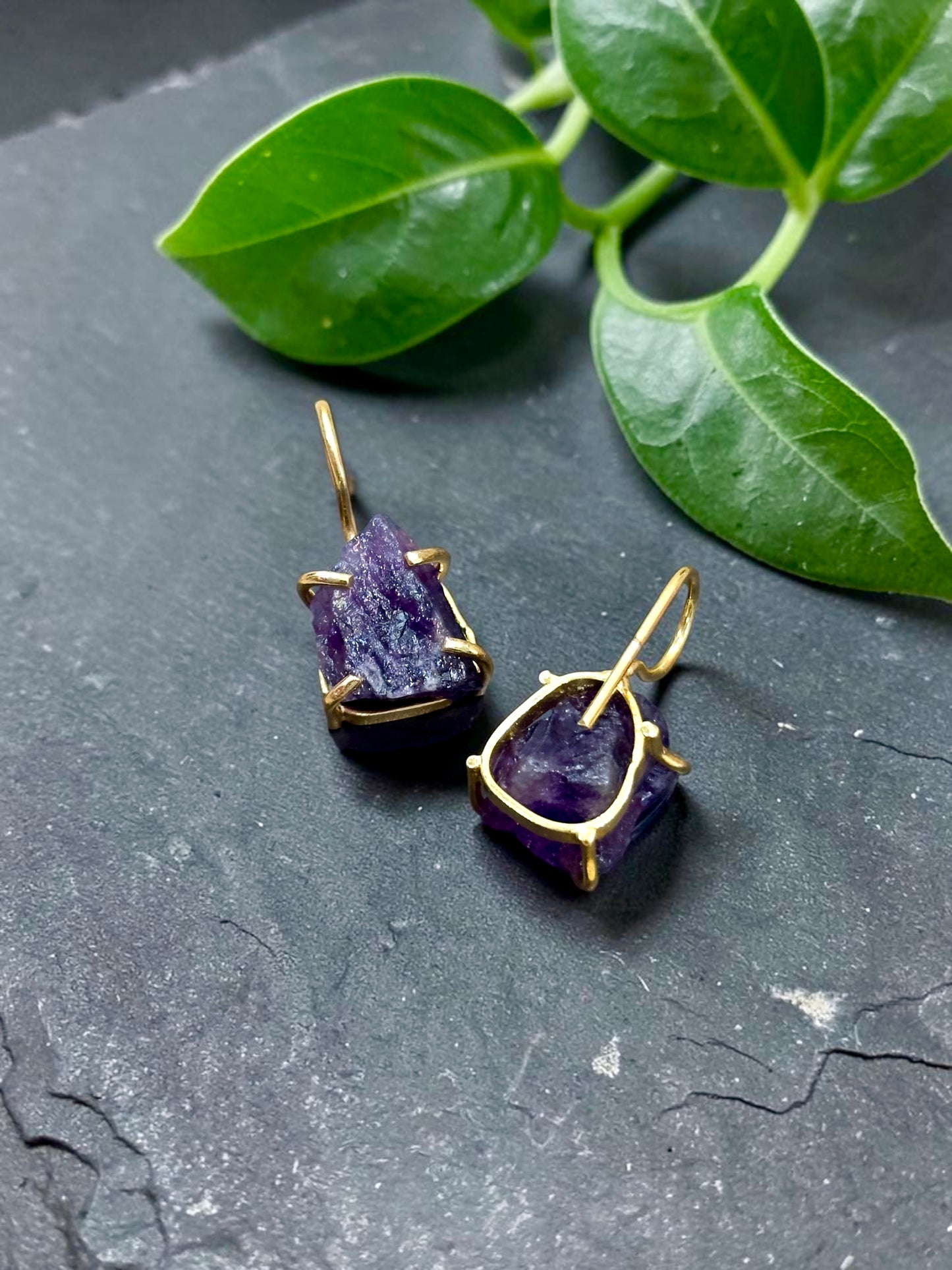 Purple Amethyst Gold Plated Saisha Drop Studs