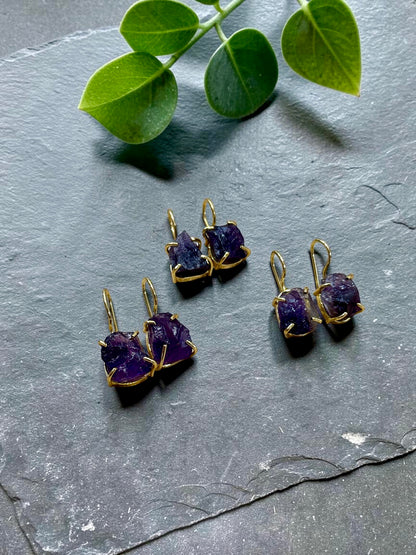 Purple Amethyst Gold Plated Saisha Drop Studs