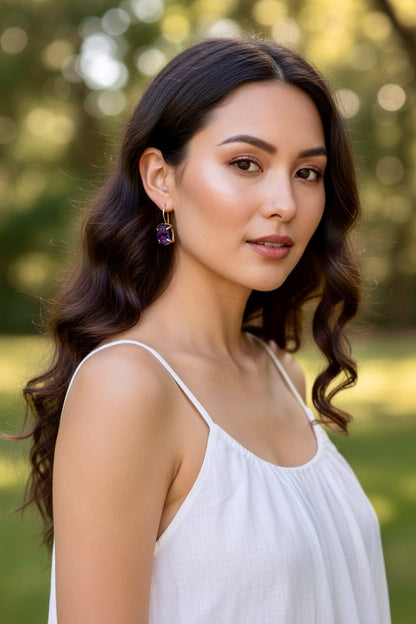Purple Amethyst Gold Plated Saisha Drop Studs
