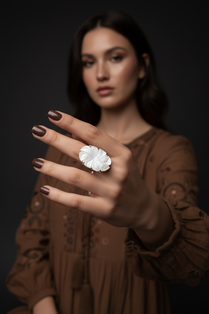 Mother Of Pearl Carved Chandrika Ring