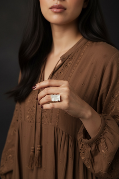 Mother Of Pearl Carved Chandrika Ring