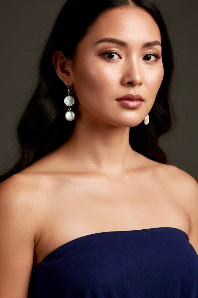 Mother Of Pearl Carved Chandrika Moondrop Earrings