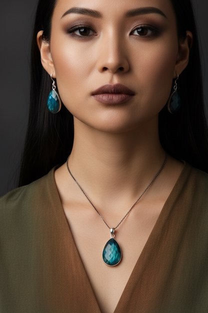 3 PCS Faceted Labradorite Teardrop Pendant Set