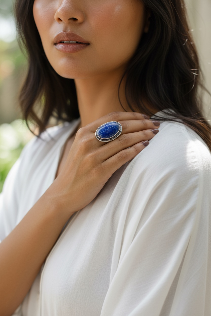Blue Lapis Lazuli Chunky Boho Ring Large
