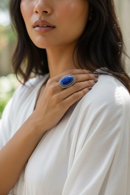 Blue Lapis Lazuli Chunky Boho Ring Large
