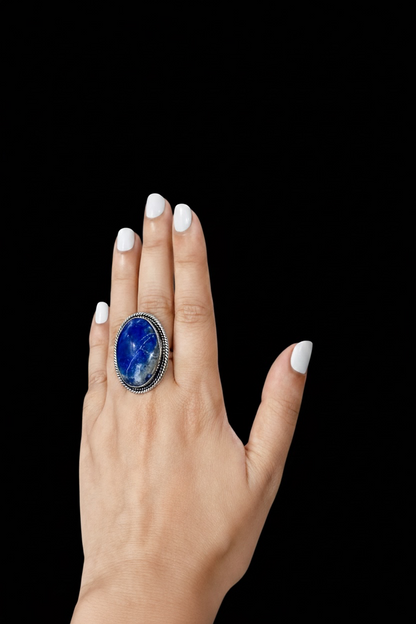 Blue Lapis Lazuli Chunky Boho Ring Large