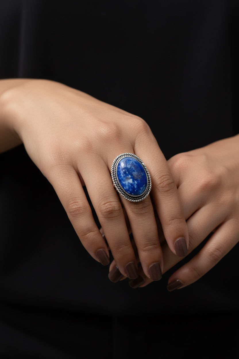 Blue Lapis Lazuli Chunky Boho Ring Large