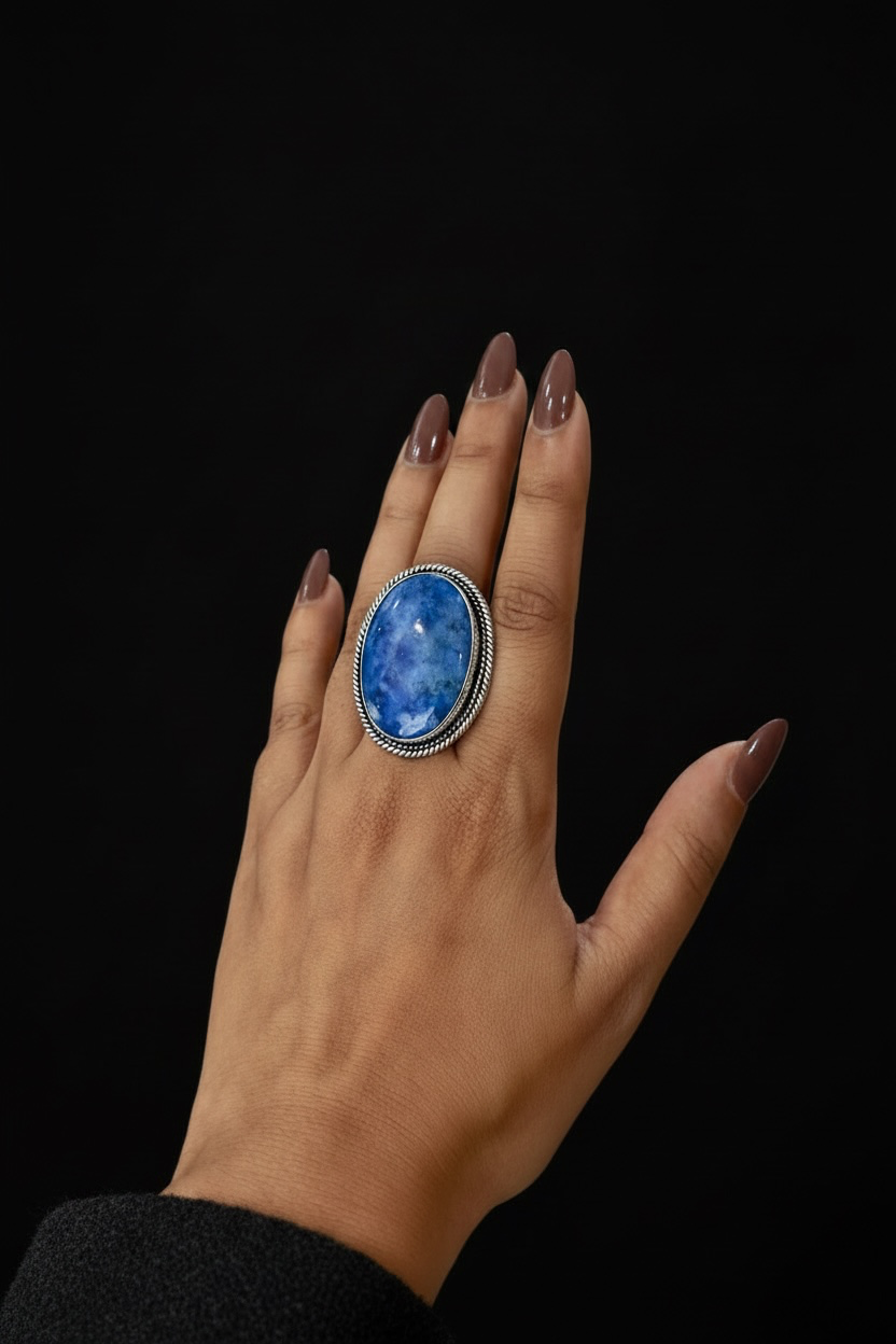 Blue Lapis Lazuli Chunky Boho Ring Large