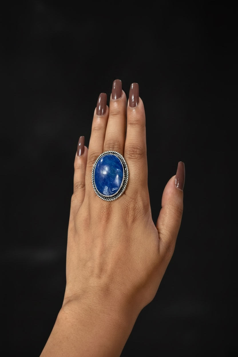 Blue Lapis Lazuli Chunky Boho Ring Large