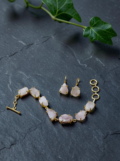 Rose Quartz Saisha  Combo Set - Bracelet And Drop