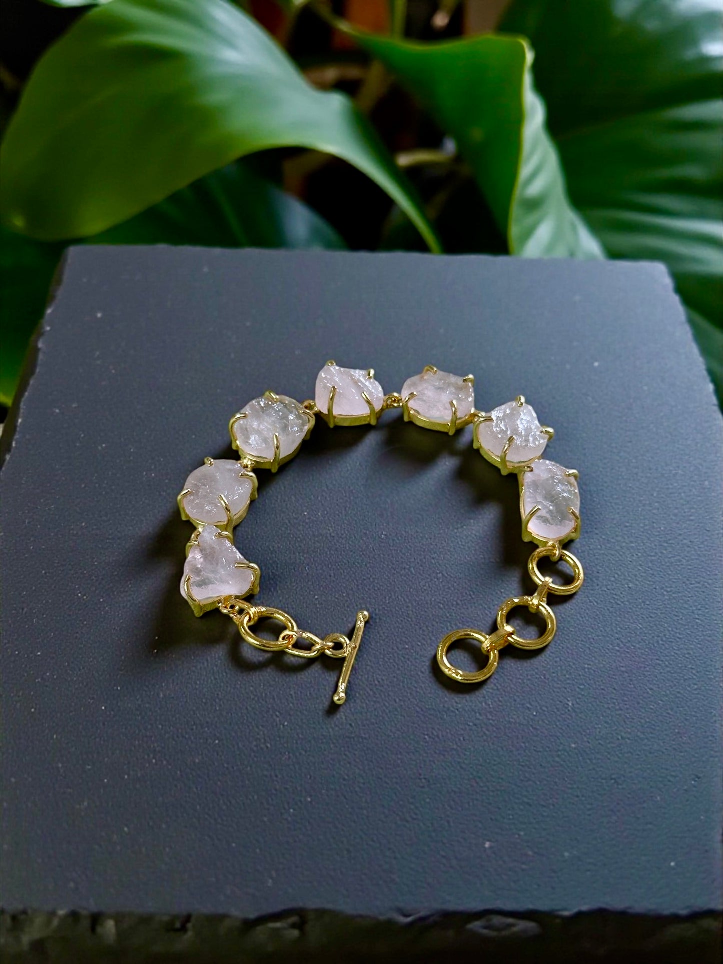Rose Quartz Saisha  Combo Set - Bracelet And Drop