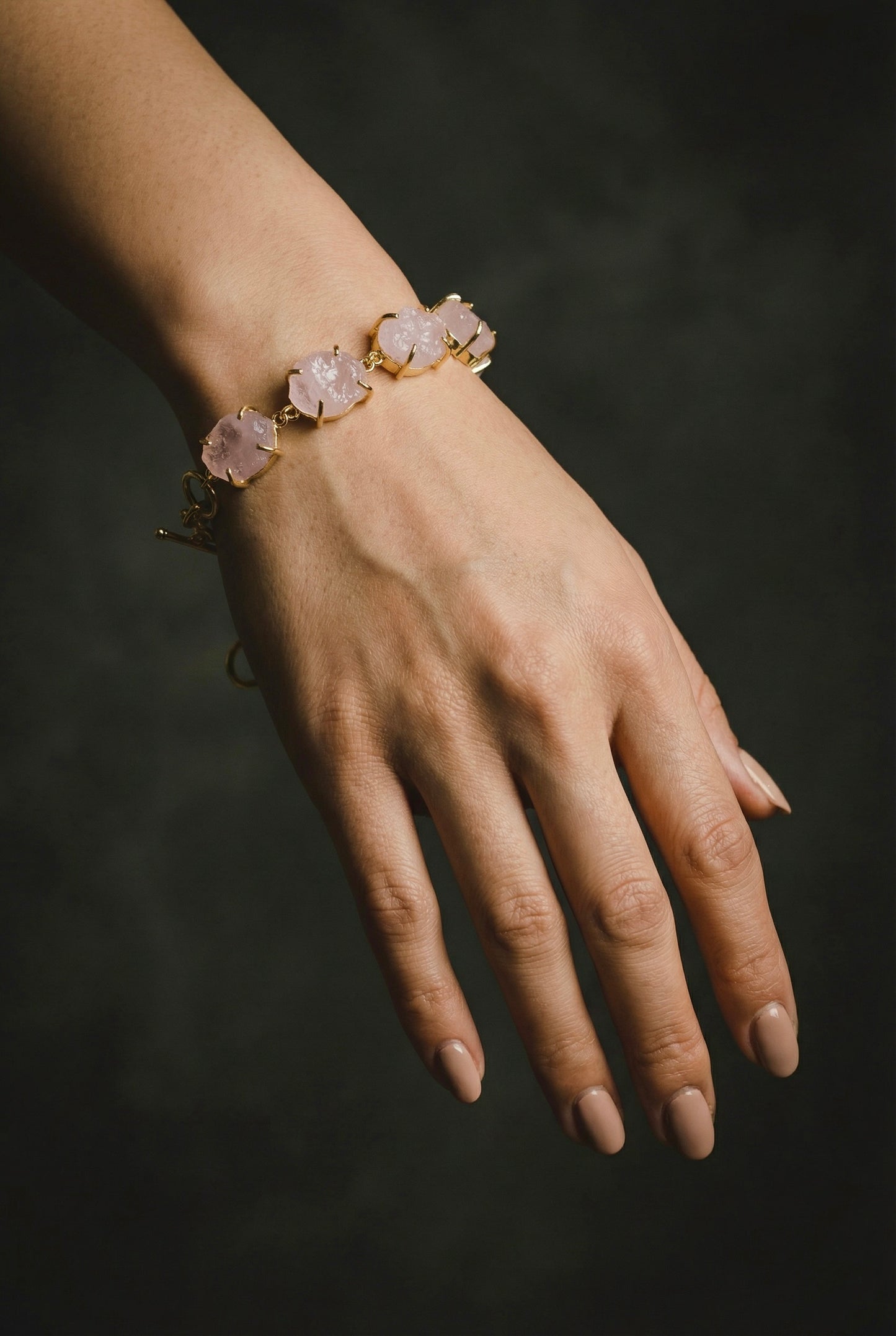 Rose Quartz Saisha  Combo Set - Bracelet And Drop