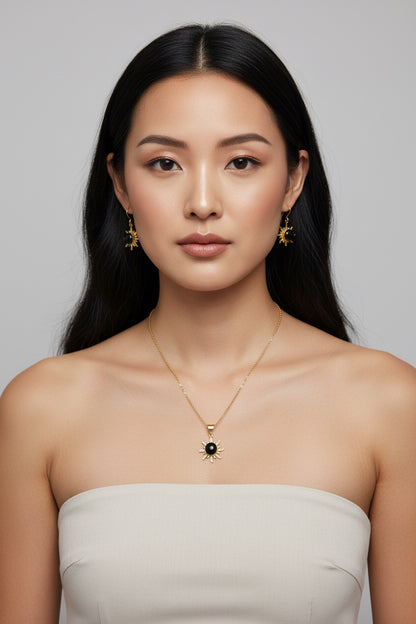 3PCS Black Onyx Surya Pendant Set