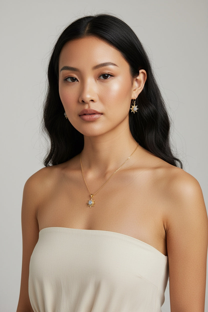 3PCS Moonstone Surya Pendant Set